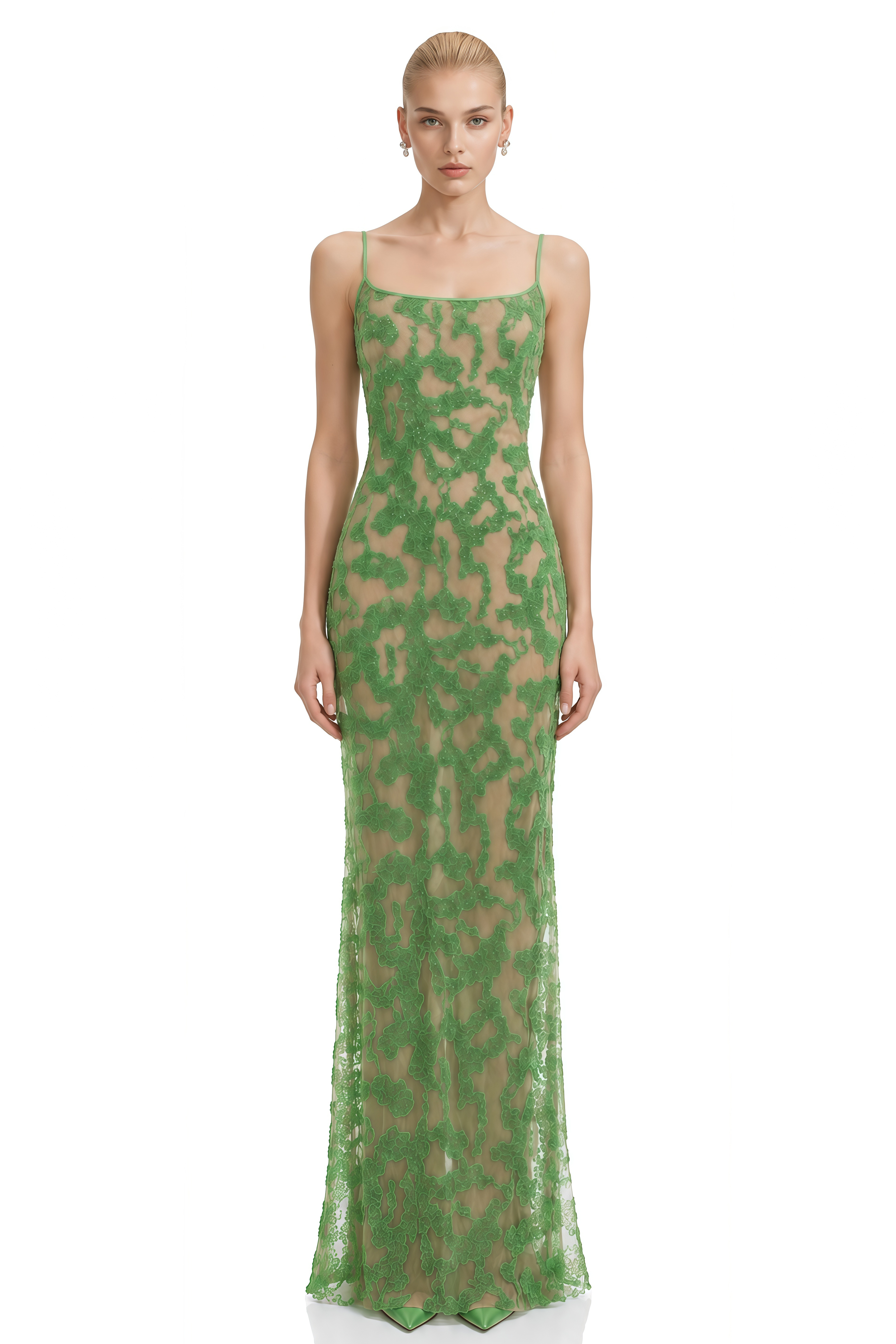 Eulalia Green Sleeveless Embellished Maxi Dress