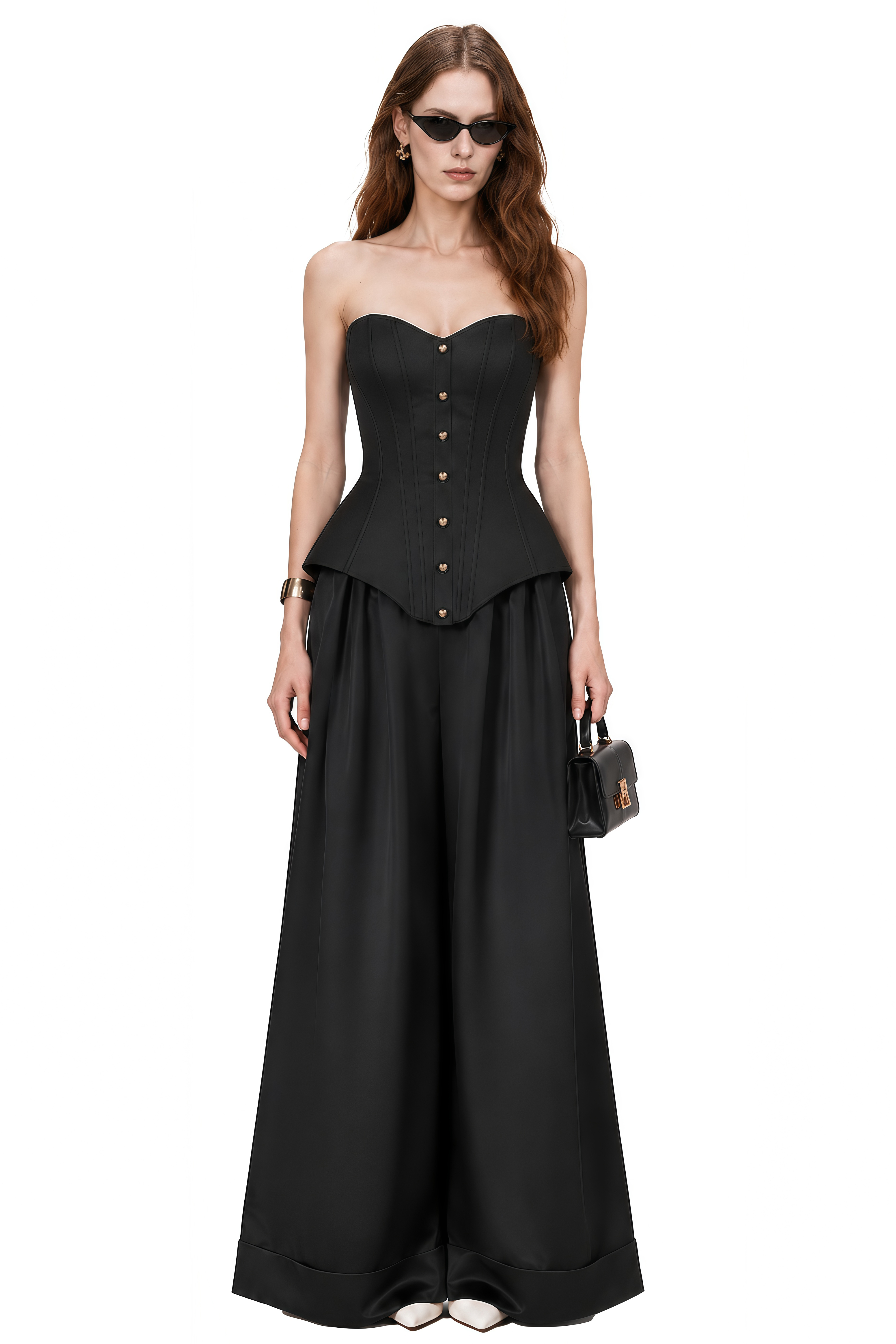 Beatrice Black Strapless Sweetheart Neck Top & Trousers Set