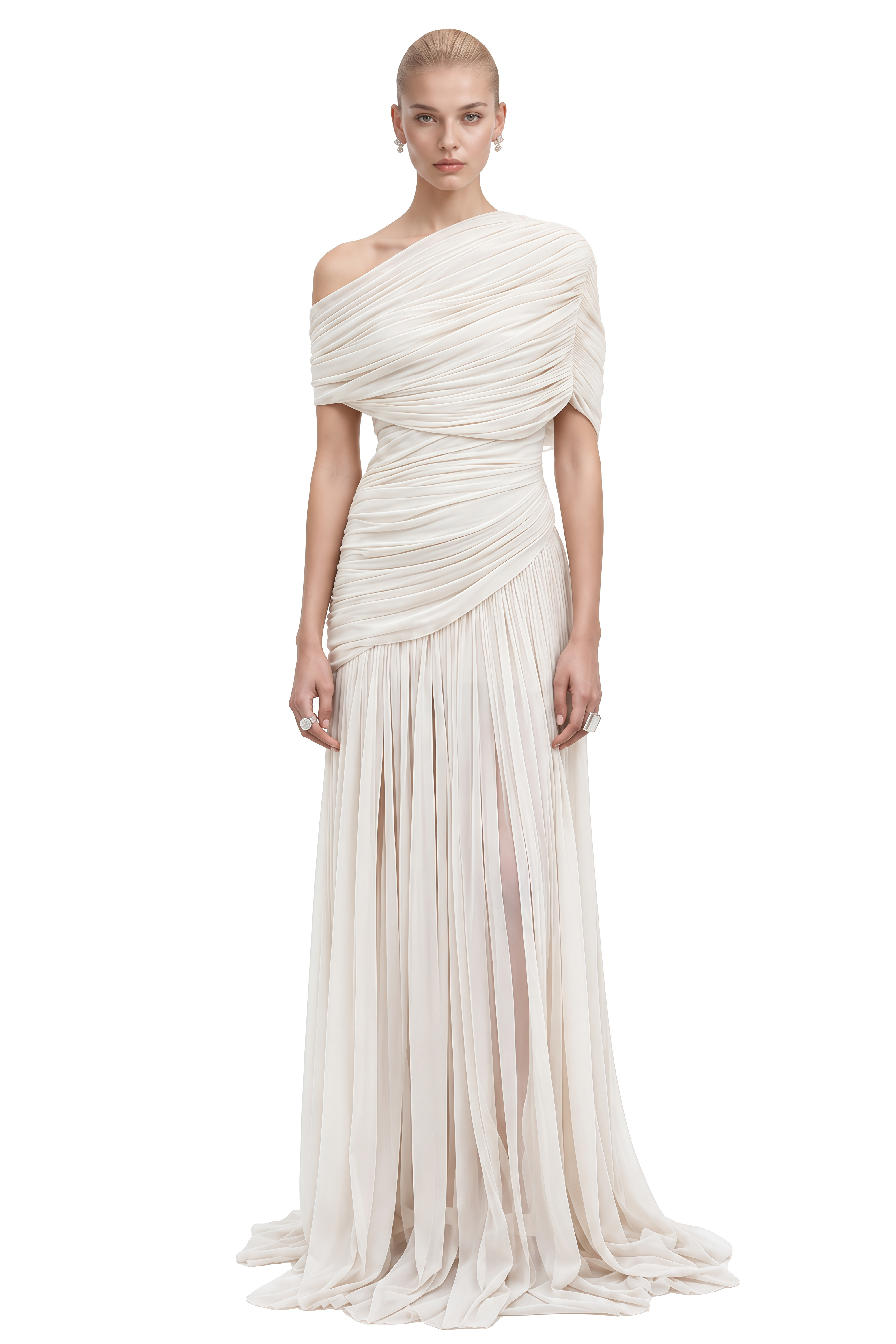 Eulalia White One-Shoulder Ruched Maxi Dress
