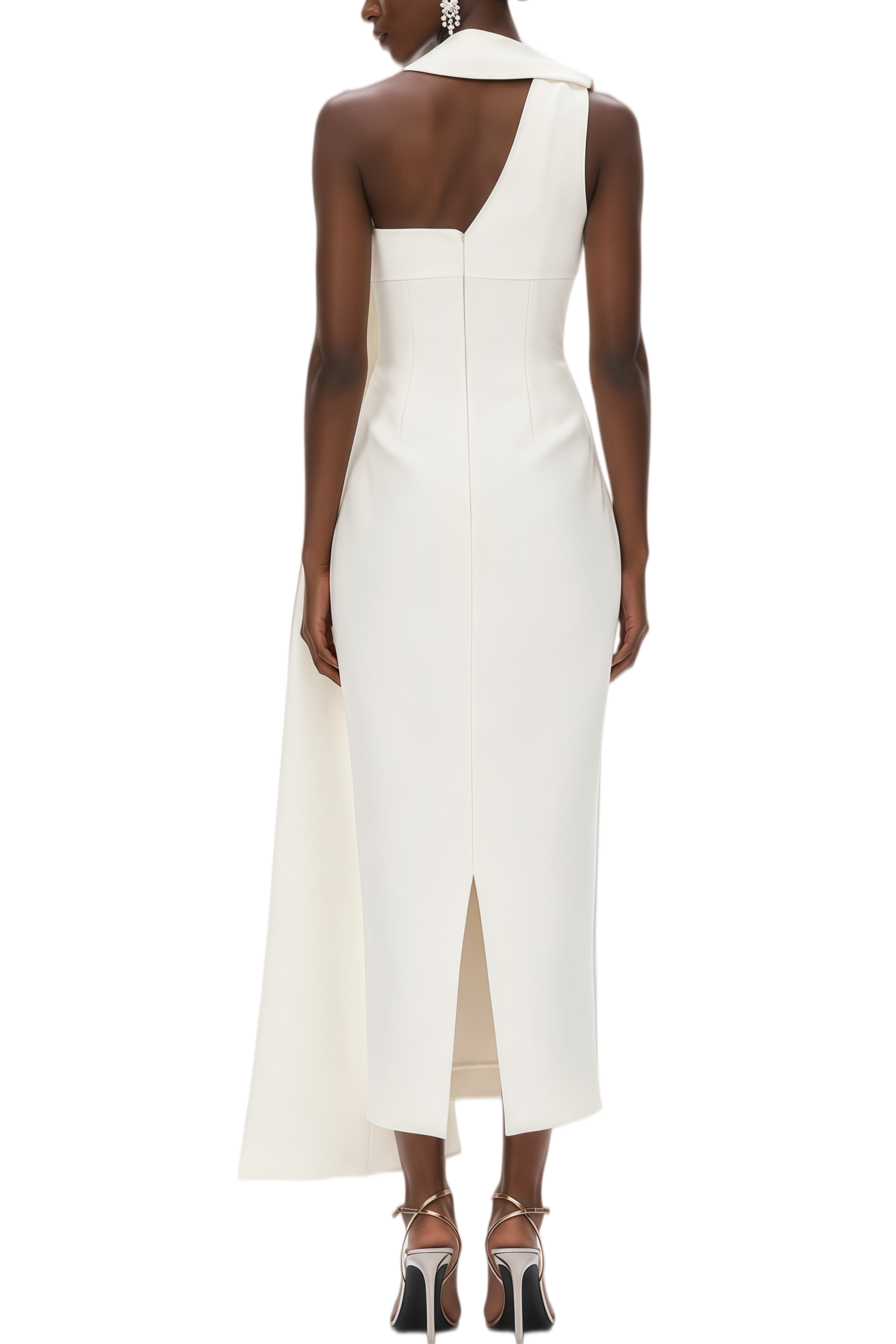 Leticia White Scarf Neck Midi Dress