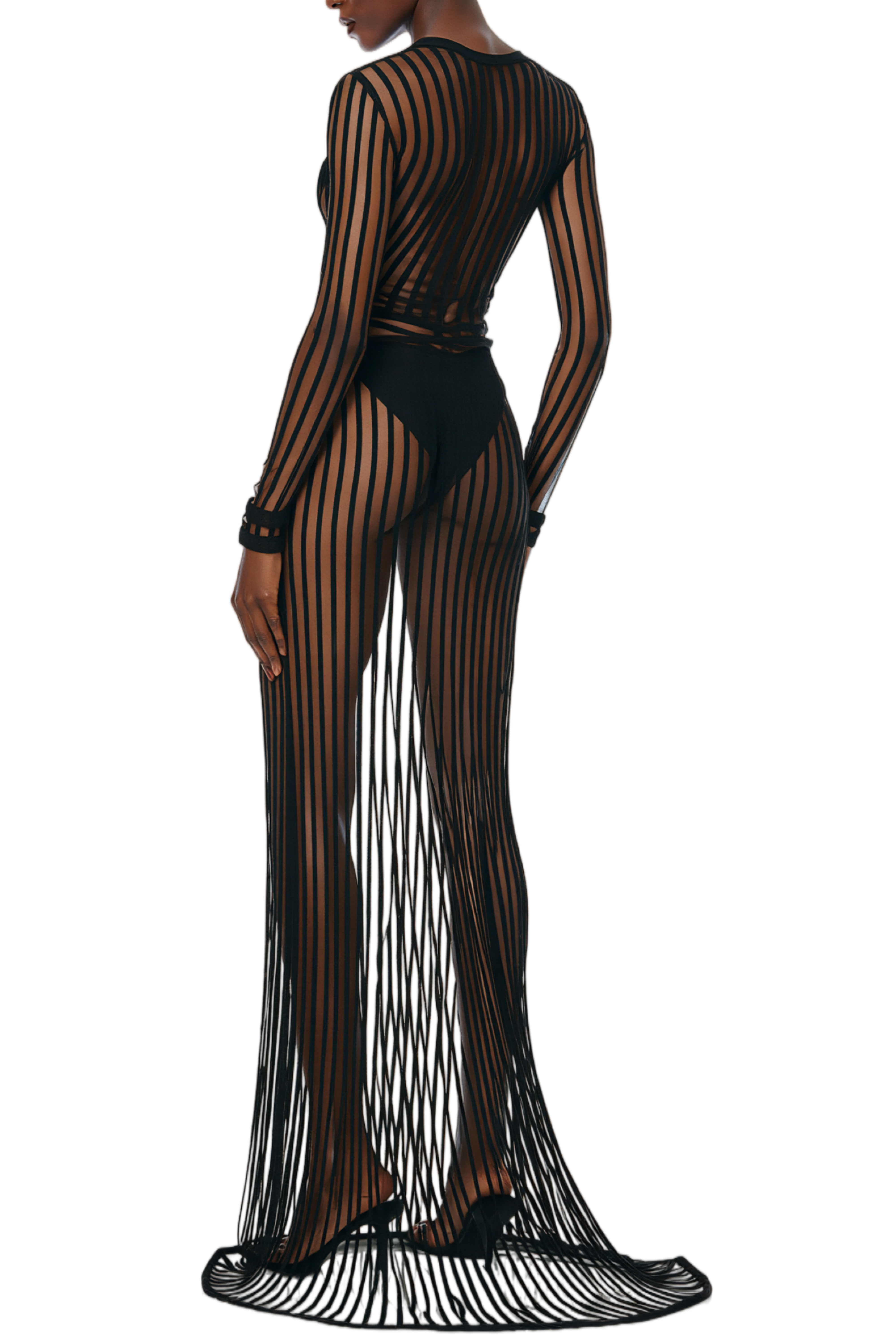 Bridget Black Striped Sheer Maxi Dress