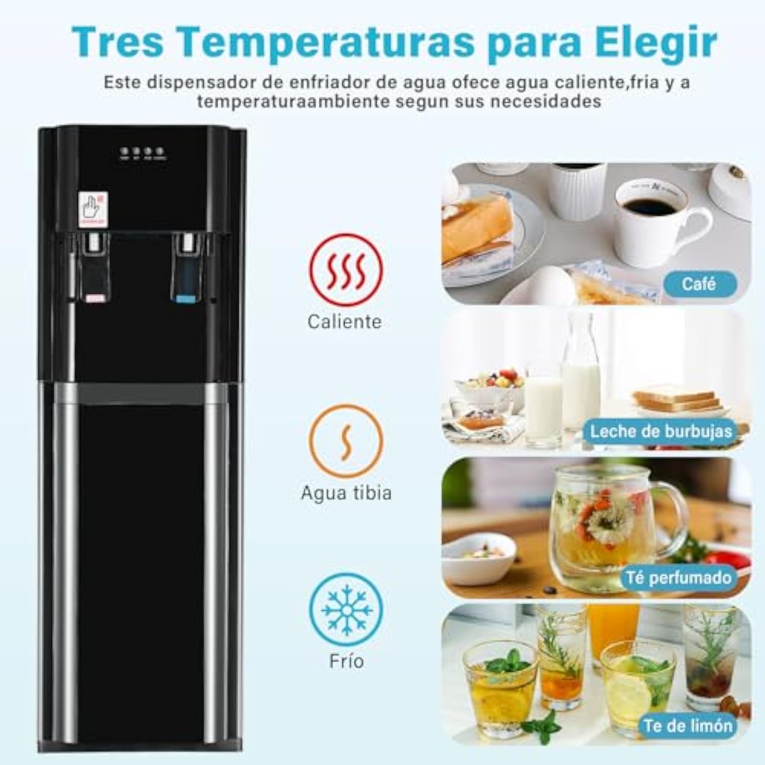 Ykioea Dispensador de Agua con Garrafón Oculto, Dispensador de Agua Fria y Caliente, Enfriador de Agua, Bloqueo de Seguridad, para Hogar Oficina, Dormitorios