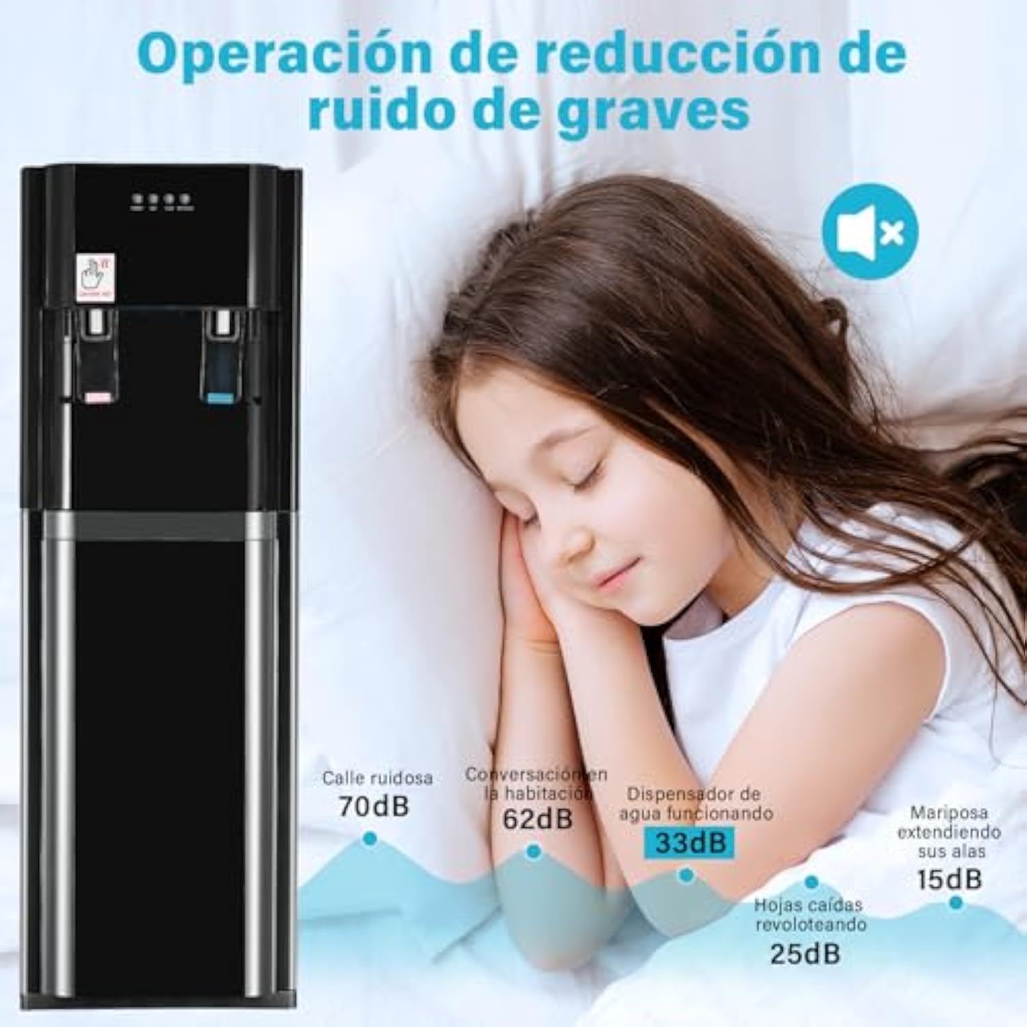 Ykioea Dispensador de Agua con Garrafón Oculto, Dispensador de Agua Fria y Caliente, Enfriador de Agua, Bloqueo de Seguridad, para Hogar Oficina, Dormitorios