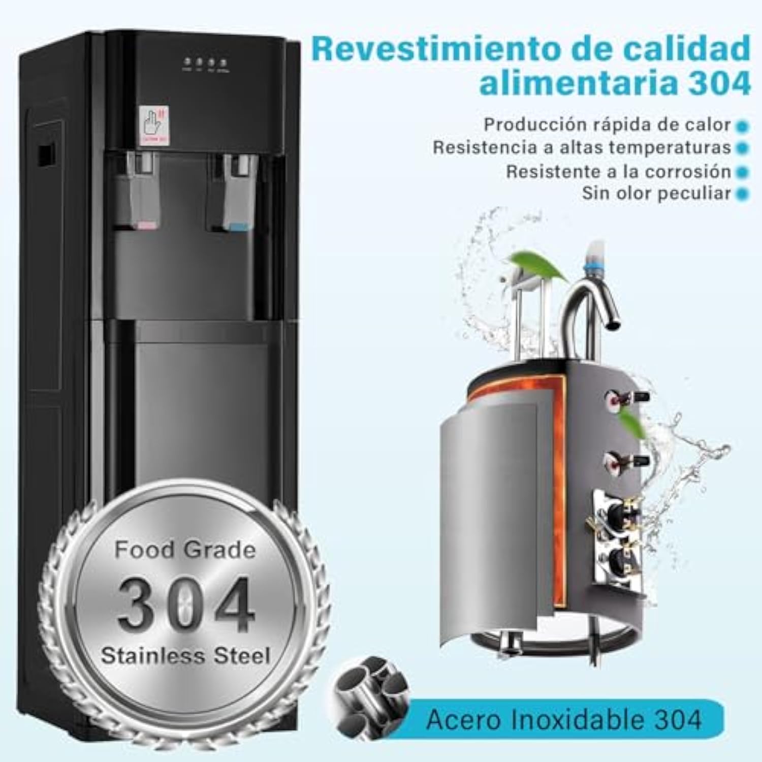 Ykioea Dispensador de Agua con Garrafón Oculto, Dispensador de Agua Fria y Caliente, Enfriador de Agua, Bloqueo de Seguridad, para Hogar Oficina, Dormitorios
