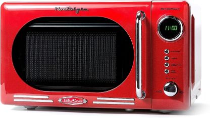 Nostalgia - Horno de microondas retro para encimera de mediados de siglo, tamaño grande de 900 W, 0.9 pies cúbicos, 8 ajustes de cocción preprogramados, reloj digital, electrodomésticos de cocina,