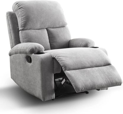 Sillon Reclinable para Adultos Individual - Brady - con Sistema Manual - Reposet de Tela - Varios Colores (Gris).