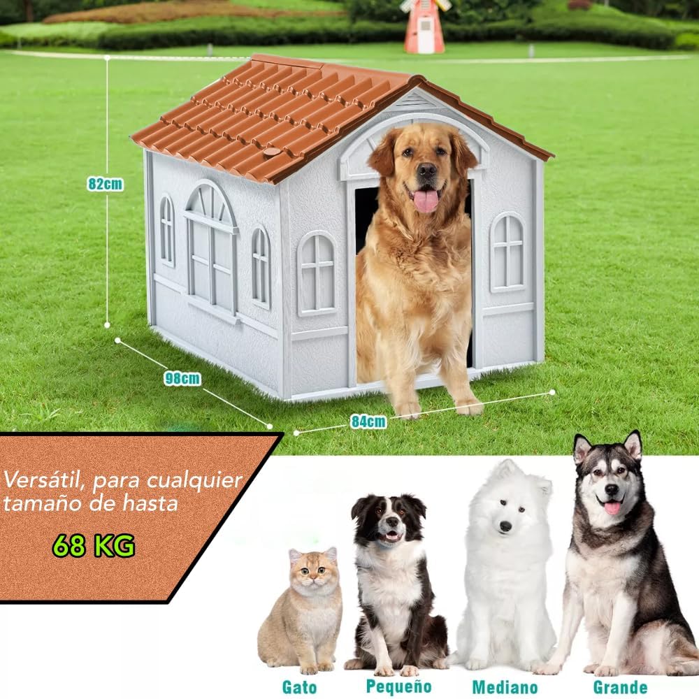 Casa Térmica para Perro Raza Grande | Incluye Puerta Metálica | 99 x 84 x 82 cm | Impermeable con Ventilación | Material Resistente al Exterior.