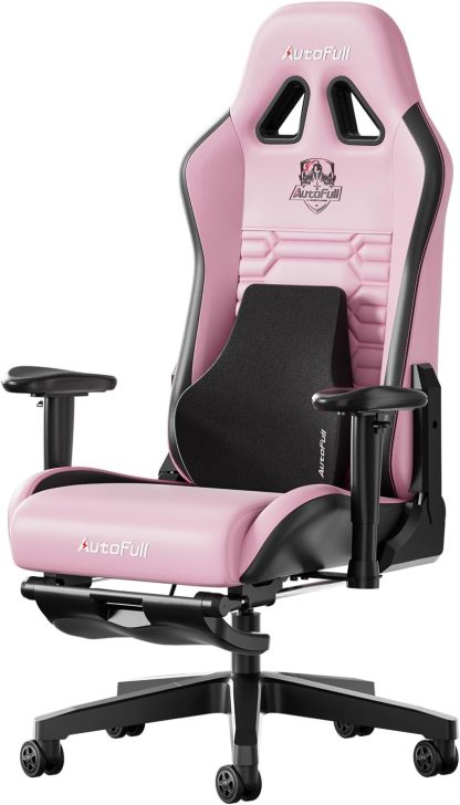AutoFull C3 Silla Gaming, Silla de Carreras con Soporte Lumbar Ergonómico, Respaldo Alto Ajustable y Reposapiés en Cuero PU para Computadora,Negro