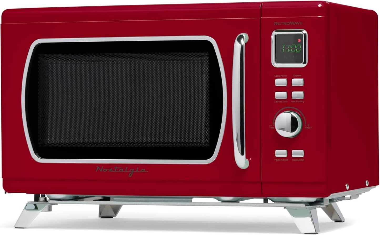 Nostalgia - Horno de microondas retro para encimera de mediados de siglo, tamaño grande de 900 W, 0.9 pies cúbicos, 8 ajustes de cocción preprogramados, reloj digital, electrodomésticos de cocina,