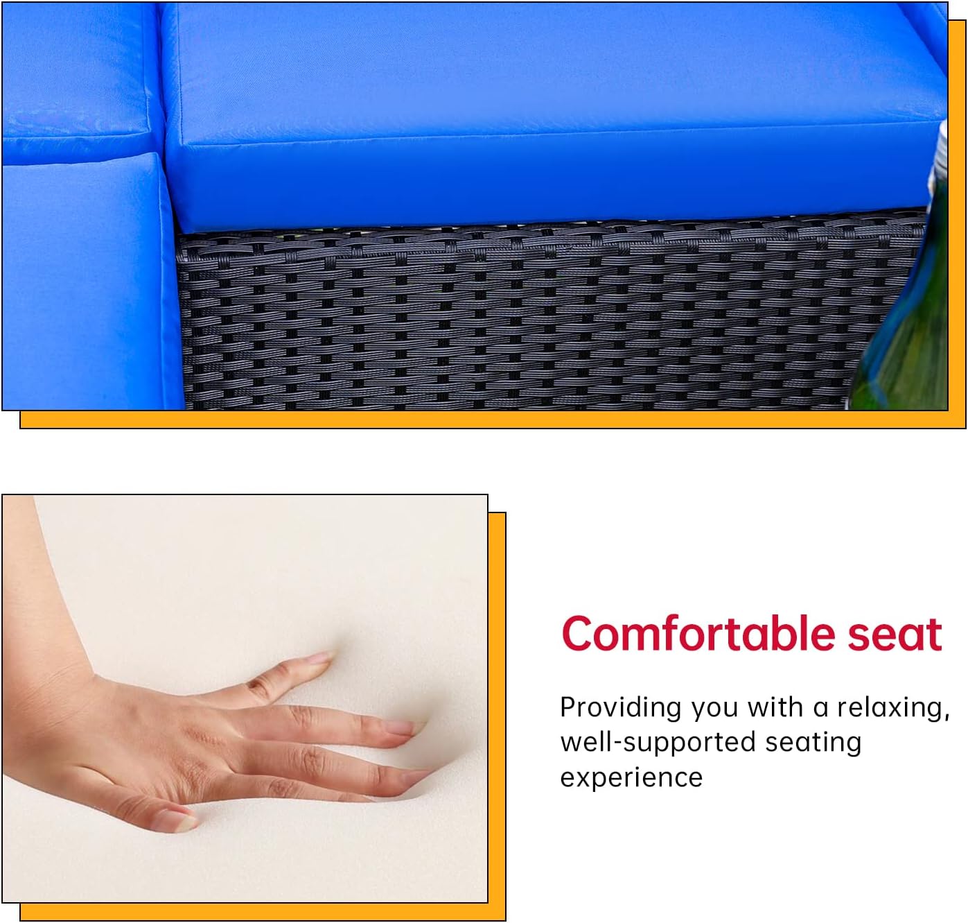 FDW - Juego de 4 muebles para exteriores, juego de conversación de mimbre con silla de ratán, mesa de centro para exteriores, interiores, jardín, patio, porche, terraza, balcón, cojines de mimbre