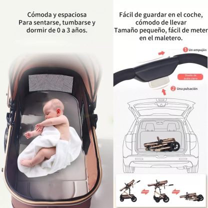 FINYQBET Carrito De Bebé Plegable Universal Para Cuatro Estaciones Sillas De Paseo para Bebés De Alta Vista para Bebés Recién Nacidos, Implementación Bidireccional Multifuncional Y Segura Caqui