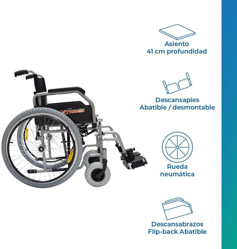 Silla de Ruedas Activ Xtreme ReActiv, Brazos FlipUp y Descansapies Desmontables/Abatibles, R8x2", Rin Aluminio R24x1.75" Neum, T. Nylon, Lodo (Negro)