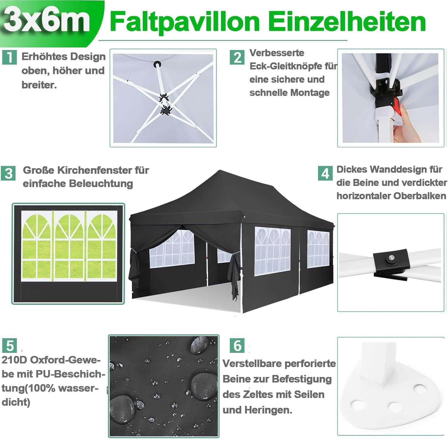 TOOLUCK Canopy - Tienda de campaña desplegable de 10 x 20 pulgadas con paredes laterales, toldo comercial impermeable Ez para exteriores, protección UV de 50 + refugio para eventos, tiendas de campaña