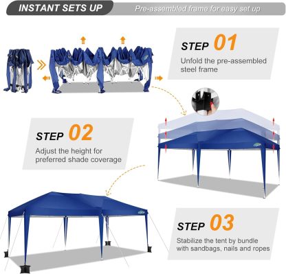 COBIZI - Toldo desplegable de 10 x 20 Pulgadas con 6 Paredes Laterales, toldo Impermeable para Eventos al Aire última intervensión, UPF 50+ cenador portátil para Fiestas, Playa, Camping, Boda,