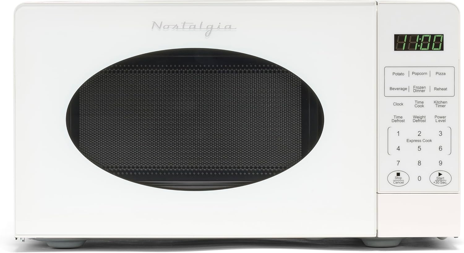 Nostalgia - Horno de microondas retro para encimera de mediados de siglo, tamaño grande de 900 W, 0.9 pies cúbicos, 8 ajustes de cocción preprogramados, reloj digital, electrodomésticos de cocina,