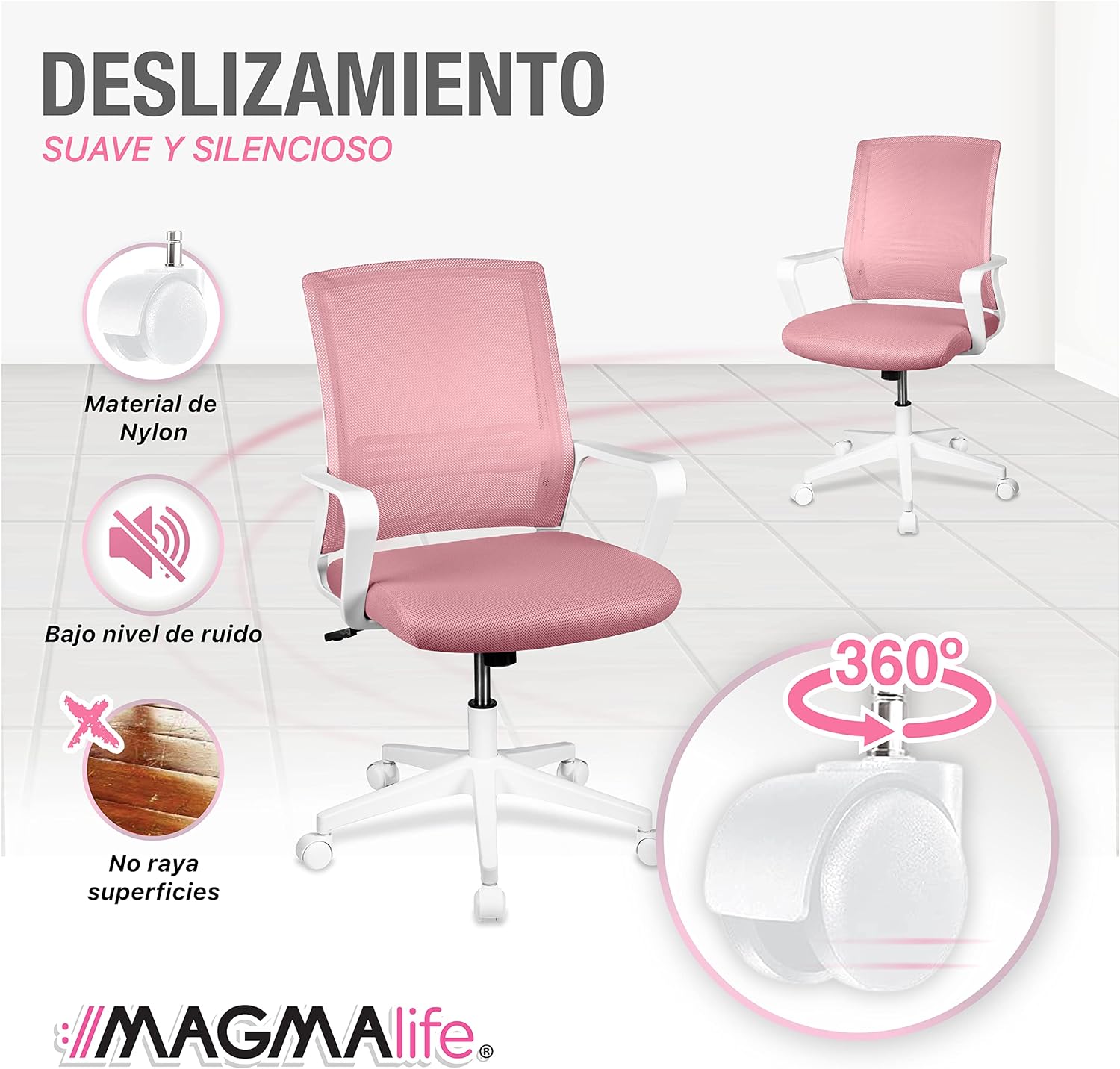 MAGMALIFE Silla Ergonómica de Escritorio con Respaldo de Malla Transpirable, Moderna y Elegante, Silla Giratoria con Soporte Lumbar y Cómodos Descansabrazos (Azul Cerúleo)