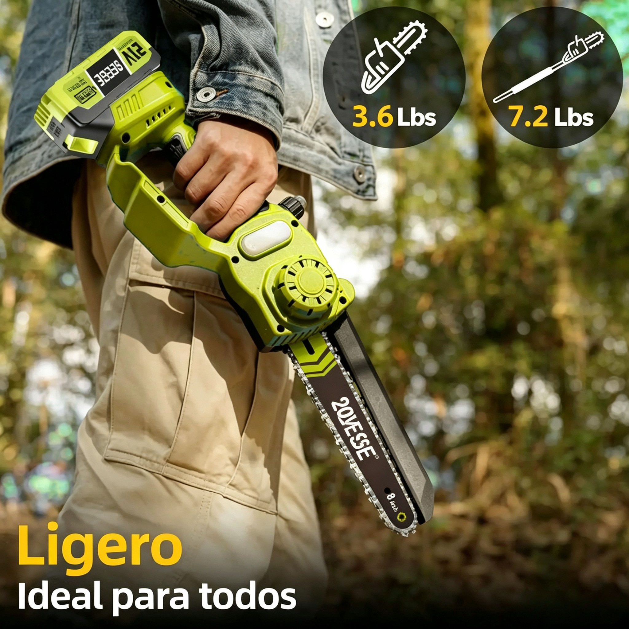 🌳 Motosierra Eléctrica 2 en 1 | ⚡ Motor Sin Escobillas de 21V | 🔋 2 Baterías Incluidas | 🪚 Sierra de Poda de 8" | 📏 Mango Telescópico hasta 15 Pies | 🔄 Cabezal Ajustable 180° | 💪 Correa de Hombro Incluida**