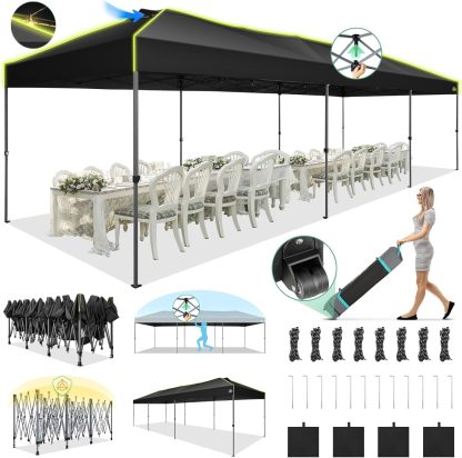 COBIZI - Tienda de campaña desplegable de 10 x 20 Pulgadas, Tienda de campaña instantánea Comercial para Bodas, Fiestas con 3 Altura Ajustable, toldo Ez Up para Exteriores, Impermeable, UPF50+ con
