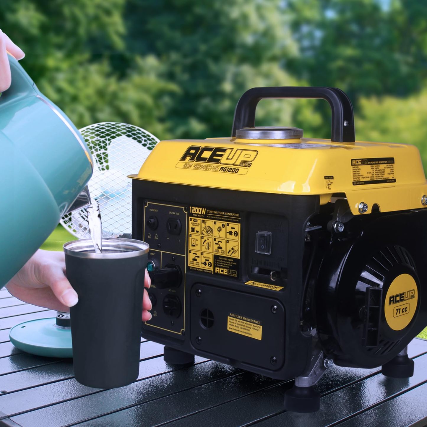 Aceup Energy - Generador de gas de 1.200 W, pequeño generador portátil para uso doméstico, camping, ultraligero, compatible con EPA y CARB