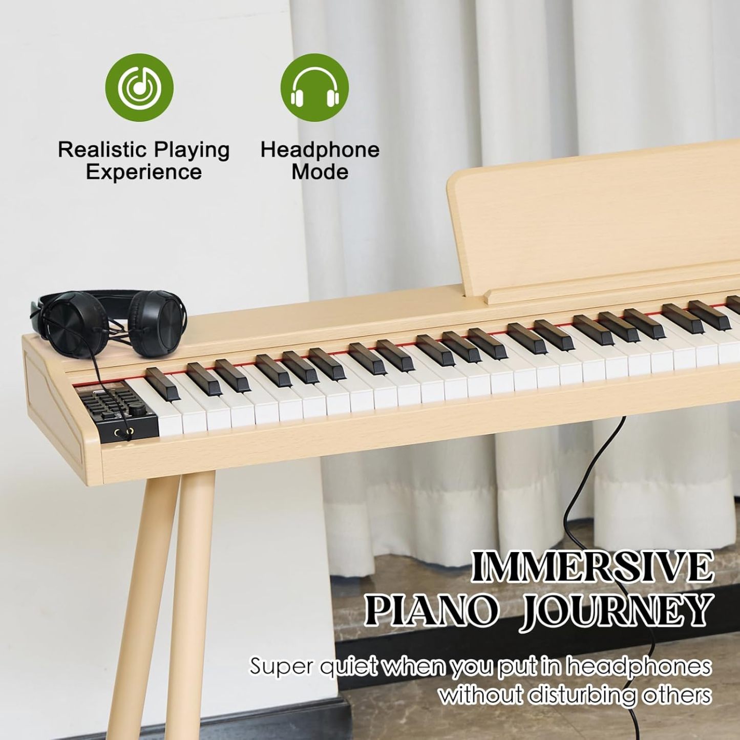 Teclado digital para piano de 88 teclas semiponderado, piano eléctrico de tamaño completo para principiantes, con soporte de partitura, pedal, adaptador de corriente, modo de auriculares,