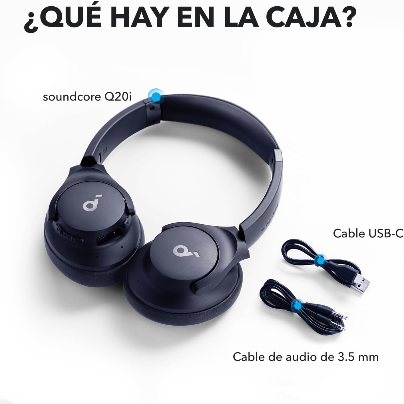 Soundcore Audífonos Inalámbricos Diadema Q20i, Cancelación de Ruido Activa Híbrida, Bluetooth, 40H ANC, Alta Resolución, Big Bass, App, Transparencia, Viajes