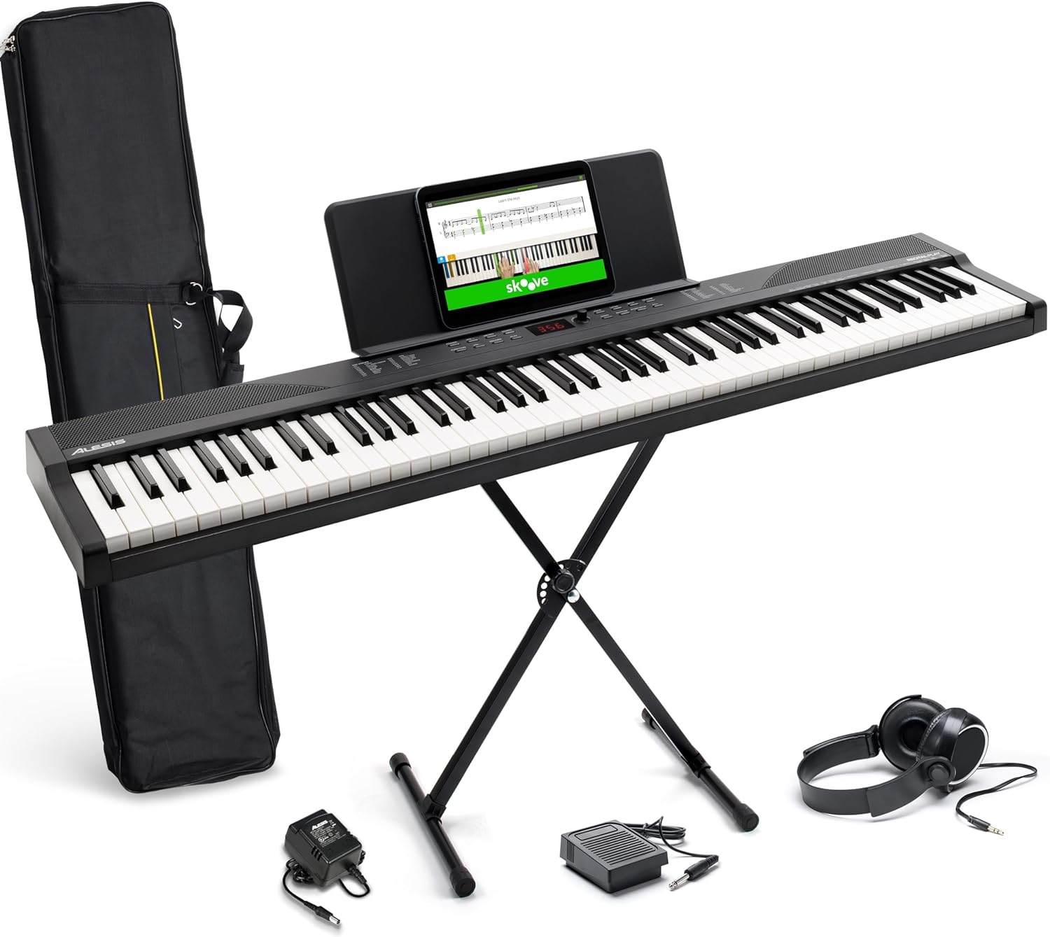 Alesis Melody 61 - Piano eléctrico con 61 teclas, Teclado Musical con altavoces, audífonos, micrófono, soporte para piano, atril y taburete
