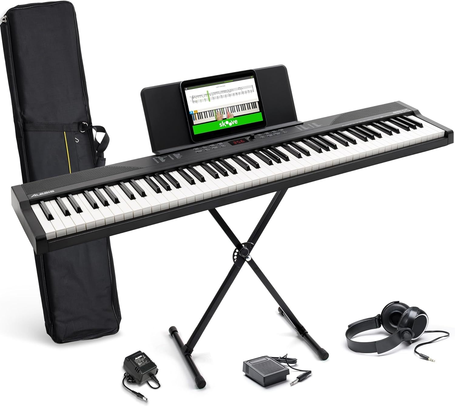Alesis Melody 61 - Piano eléctrico con 61 teclas, Teclado Musical con altavoces, audífonos, micrófono, soporte para piano, atril y taburete