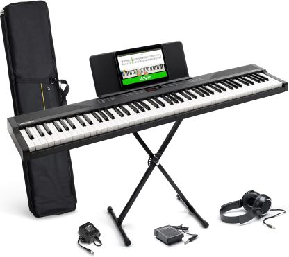Alesis Melody 61 - Piano eléctrico con 61 teclas, Teclado Musical con altavoces, audífonos, micrófono, soporte para piano, atril y taburete