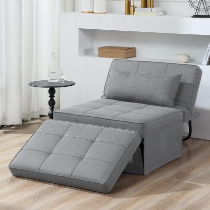 Sofá Cama, Cama otomana Plegable multifunción 4 en 1, Moderna Silla Convertible con Respaldo Ajustable, para Sala de Estar, Departamento pequeño, Gris Claro
