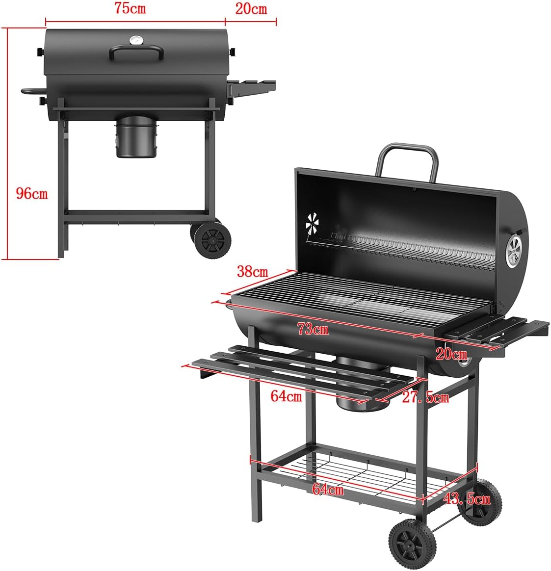 MXLENOBLE Asador de Carbon con Rotación Eléctrica,MXLENOBLE Parrilla de Carbón con temperatura controlada en Forma de Barril (Rotación-Grande - horno individual)