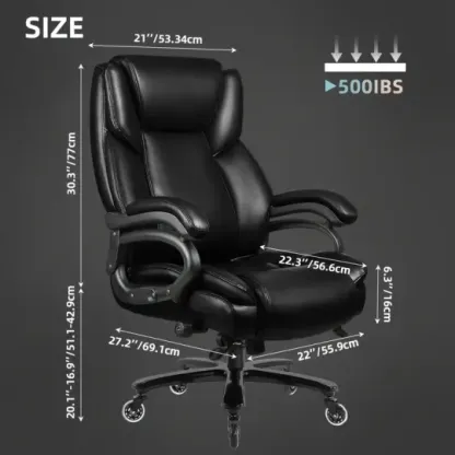 Silla de Oficina Ergonómica de Tamaño Grande 500lbs de Alta Resistencia - Asiento Ejecutivo de Respaldo Alto con Soporte Lumbar, Ruedas de Goma Silenciosas y Diseño Alto y Ancho para Alivio del Dolor de Espalda Baja