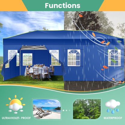 COBIZI - Tienda de campaña desplegable de 10 x 20 Pulgadas, Tienda de campaña instantánea Comercial para Bodas, Fiestas con 3 Altura Ajustable, toldo Ez Up para Exteriores, Impermeable, UPF50+ con