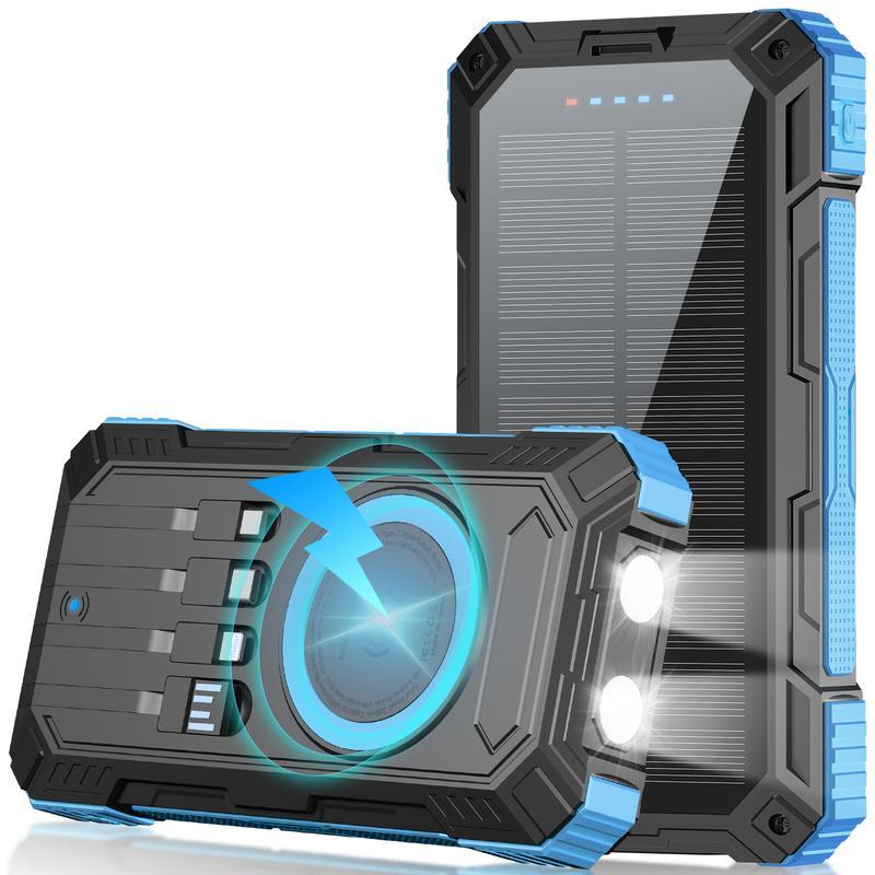 49800mAh Banco de energía solar portátil con carga rápida de 22.5W y carga inalámbrica de 15W, 4 cables integrados, 6 salidas y 2 entradas. Potente y versátil, ideal para viajes, campamentos y emergencias. banco de energía solar, energía portátil, tecnolo