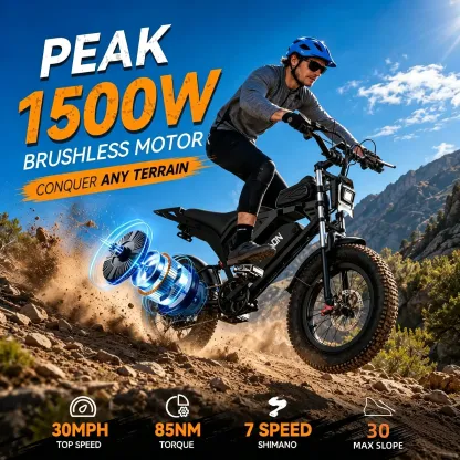⚡ Bicicleta Eléctrica de Montaña 20" Fat Tire | Motor Potente 1500W | Hasta 48 km/h | Batería 48V 23Ah de Larga Duración | Bicicleta Todo Terreno para Adultos 🚲