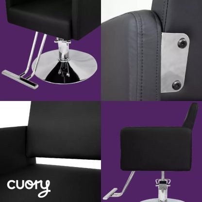 CUORY Silla Barberia Sillon de Barberia Estética Estilista Peluquería | Barber Silla Hidraulico Salón de Belleza Cómodo Asiento Giratorio | Altura Ajustable | Redonda Base Cromada | Negro