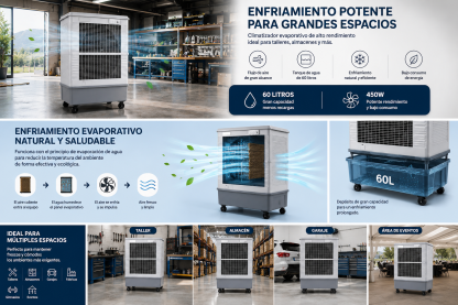 ❄️ Enfriador Evaporativo Industrial Portátil 60 L | Climatizador de Aire 450W | Alto Flujo de Aire | Ideal para Taller, Almacén, Garaje y Espacios Grandes 💨