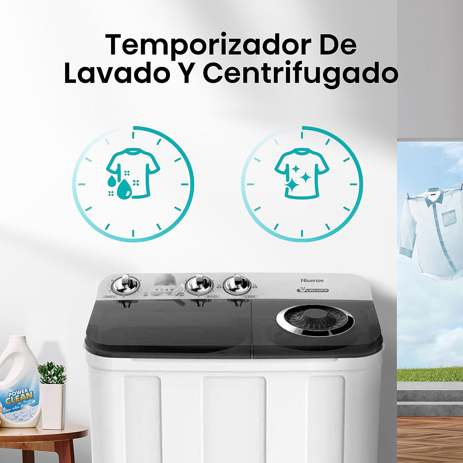 Hisense WSA1102PCN Lavadora Semiautomatica Doble Tina 11 Kg, Blanco/Gris