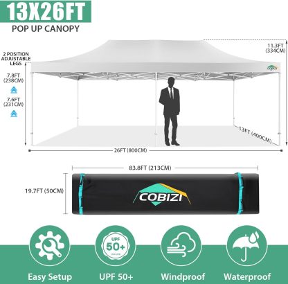 COBIZI - Toldo desplegable de 10 x 20 Pulgadas con 6 Paredes Laterales, toldo Impermeable para Eventos al Aire última intervensión, UPF 50+ cenador portátil para Fiestas, Playa, Camping, Boda,