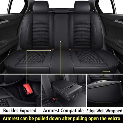 hikeaglauto Juego completo de fundas de asiento de coche, de piel sintética para autos, SUV, súper transpirables, universales, para la mayoría de los sedanes (juego completo, negro)