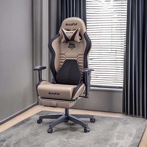 AutoFull C3 Silla Gaming, Silla de Carreras con Soporte Lumbar Ergonómico, Respaldo Alto Ajustable y Reposapiés en Cuero PU para Computadora,Negro