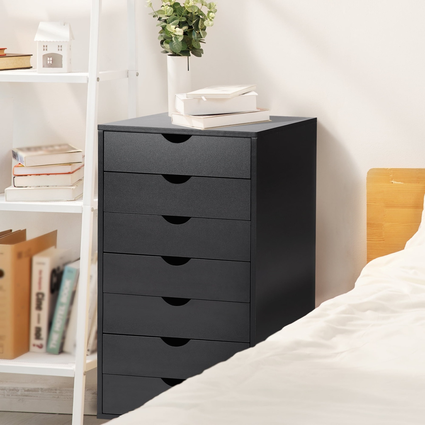 Cómoda EDX de 7 cajones: amplio armario de madera para organizar el dormitorio, el hogar y la oficina, color blanco