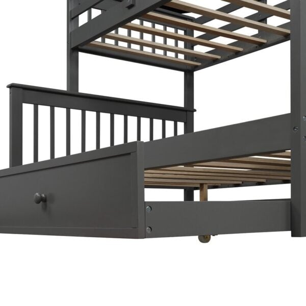 Oferta de liquidación: litera doble sobre una cama completa con cajón, 4 espacios de almacenamiento y barandilla