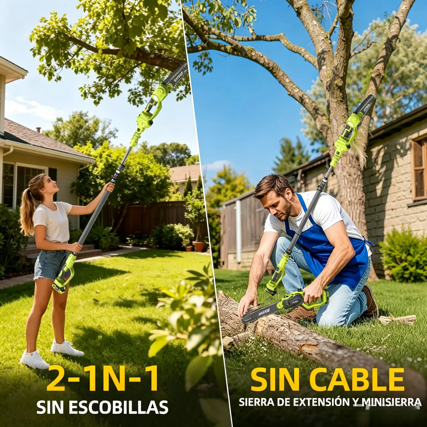 🌳 Motosierra Eléctrica 2 en 1 | ⚡ Motor Sin Escobillas de 21V | 🔋 2 Baterías Incluidas | 🪚 Sierra de Poda de 8" | 📏 Mango Telescópico hasta 15 Pies | 🔄 Cabezal Ajustable 180° | 💪 Correa de Hombro Incluida**