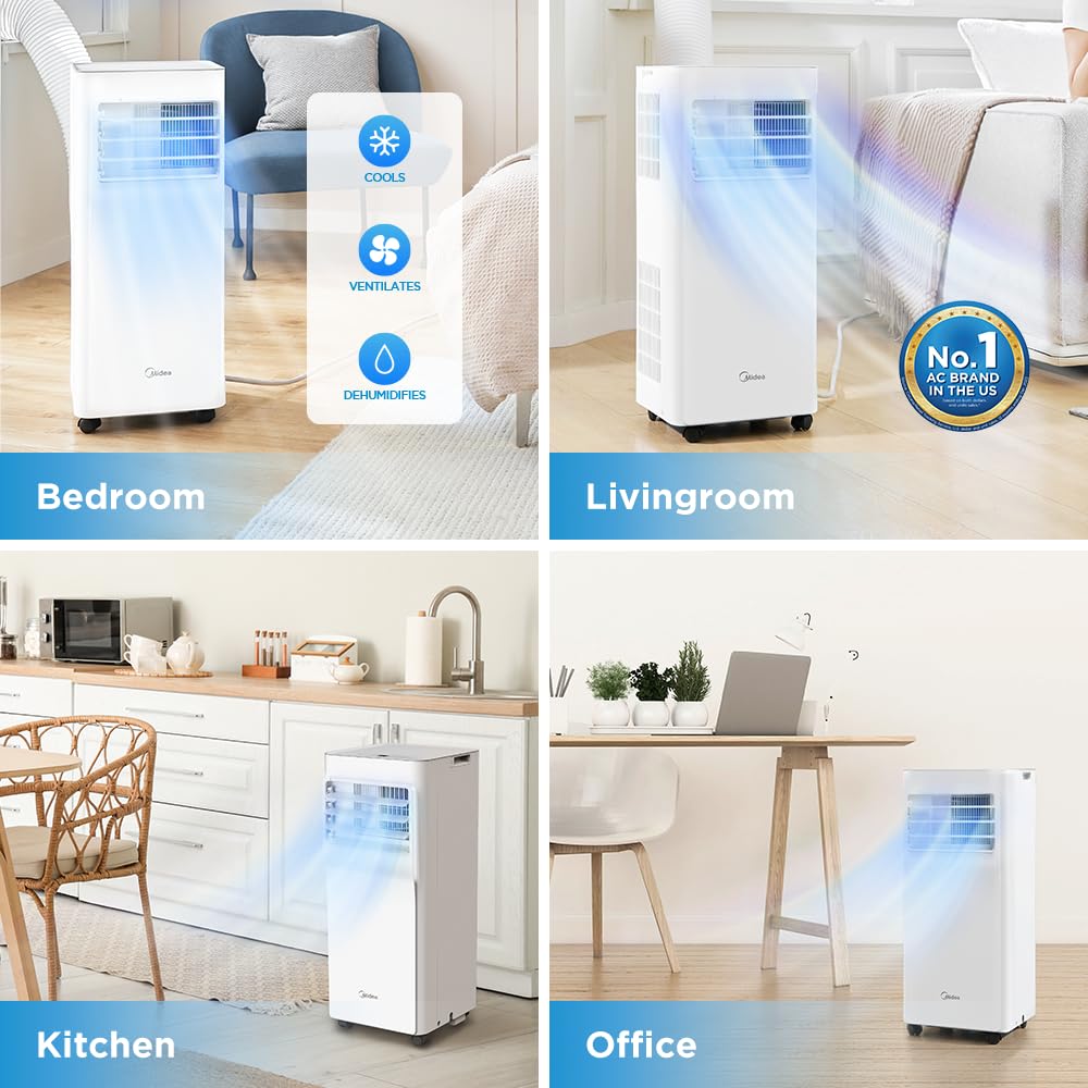 Midea MAP12C1PSP Aire Acondicionado Portátil 1 Ton, Frío, 115v, Color Blanco