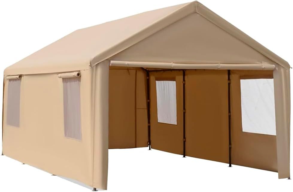 Carpa Armable para Auto 6x3 m con Paredes Laterales | Toldo Reforzado de Acero Galvanizado | Resistente al Sol y Lluvia | Ideal para Jardín, Eventos o Almacén | Fácil de Montar | Color Beige