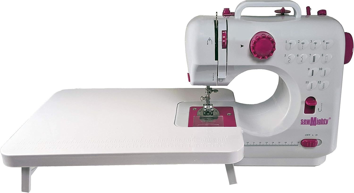 Sew Mighty Mini máquina de coser portátil y kit de costura – 12 patrones de costura preprogramados – Funciona con pilas y CA, doble velocidad, cose hacia adelante y hacia atrás, alimentación de CA y CC – Incluye pedal de pie