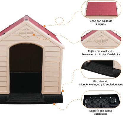 POLI PETS Casa de plástico para Perros, casa Duradera para Perros pequeños, medianos y Grandes, con Suelo Elevado y Rejillas de ventilación, ventila, fácil de Limpiar y Montar Dog Kennel