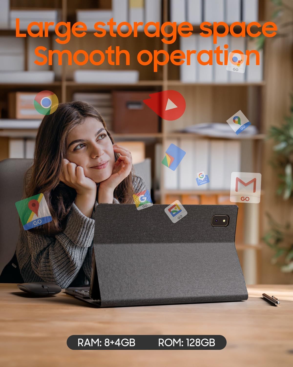 Tablet con teclado 2 en 1, Android 11, 10.1 pulgadas FHD, con teclado/mouse/funda/lápiz capacitivo/película templada, 64 GB+2 GB, Wi-Fi, cámara dual 8 MP, procesador quad core, batería 6,000 mAh, rosa