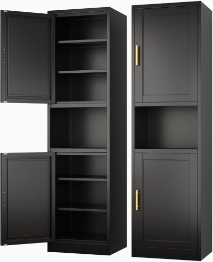 Ckzbx Gabinete de cocina de metal de 61 pulgadas de alto con 4 puertas, armarios de baño, 2 estantes ajustables para cocina, oficina en casa, sala de estar, comedor (negro)