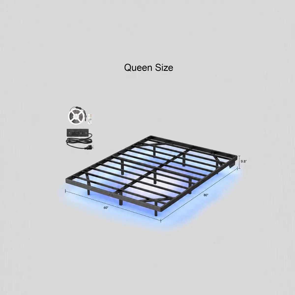 OLEVS - Marco de cama flotante tamaño Queen con luces LED inteligentes y estación de carga, cama moderna con plataforma de metal, fácil montaje, no necesita somier